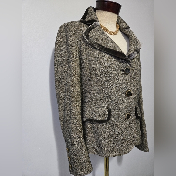 LUISA CERANO Wool Blazer With Velvet Lined Collar And Silk Lining. Size 10 - Picture 2 of 16
